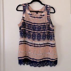 Printed Polyester & Lace Tank Top